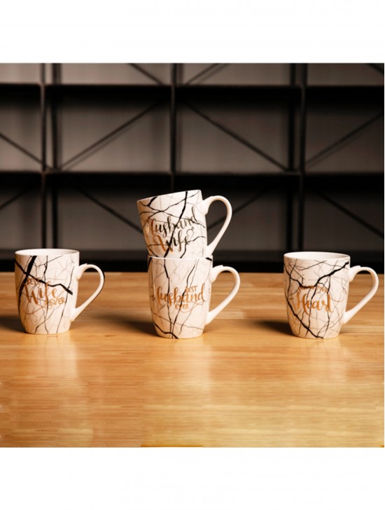 Husband Wife Marble Patterned Mug Set (4ps)